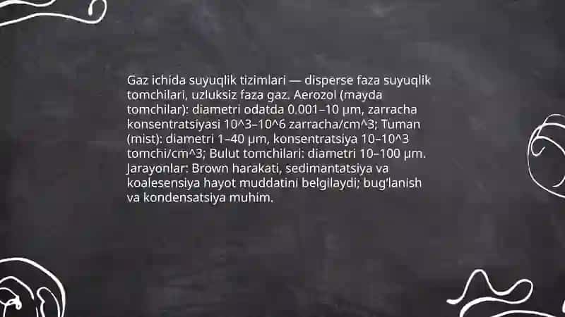 Dispers sistemalarni agregat holatiga qarab sinflarga boʻlinishi 4