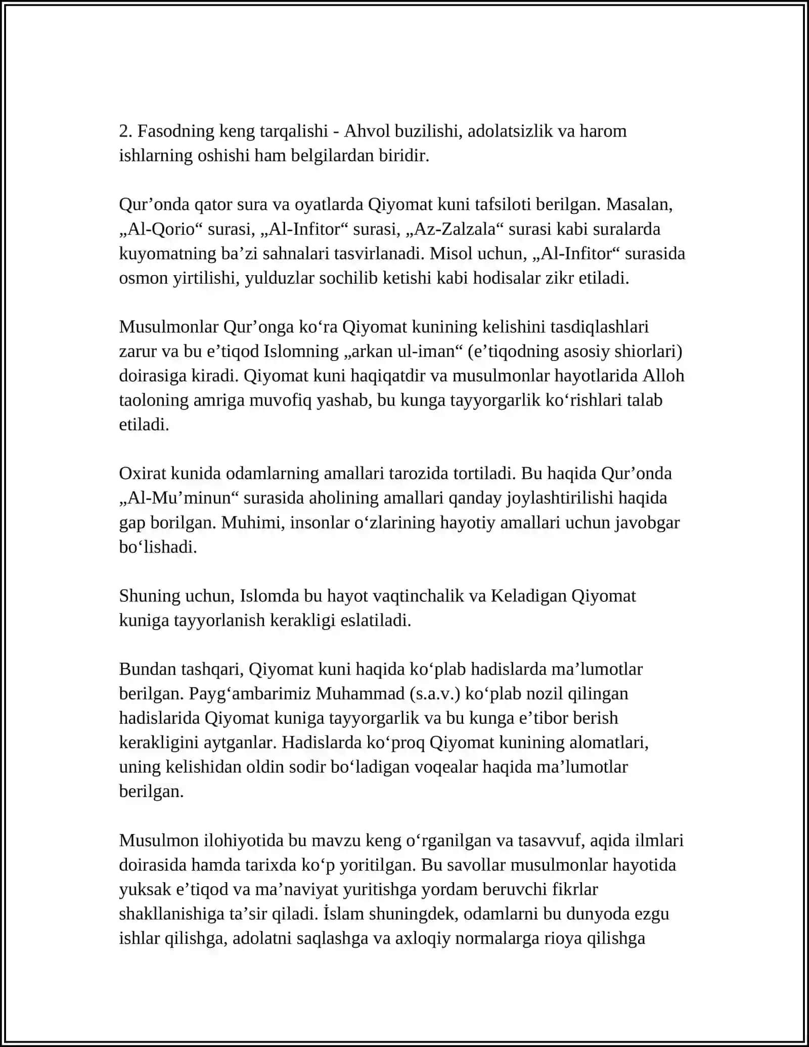 ESXATALOGIYANING MOHIYATI QIYOMAT VA OXIRAT DUNYOSI 4