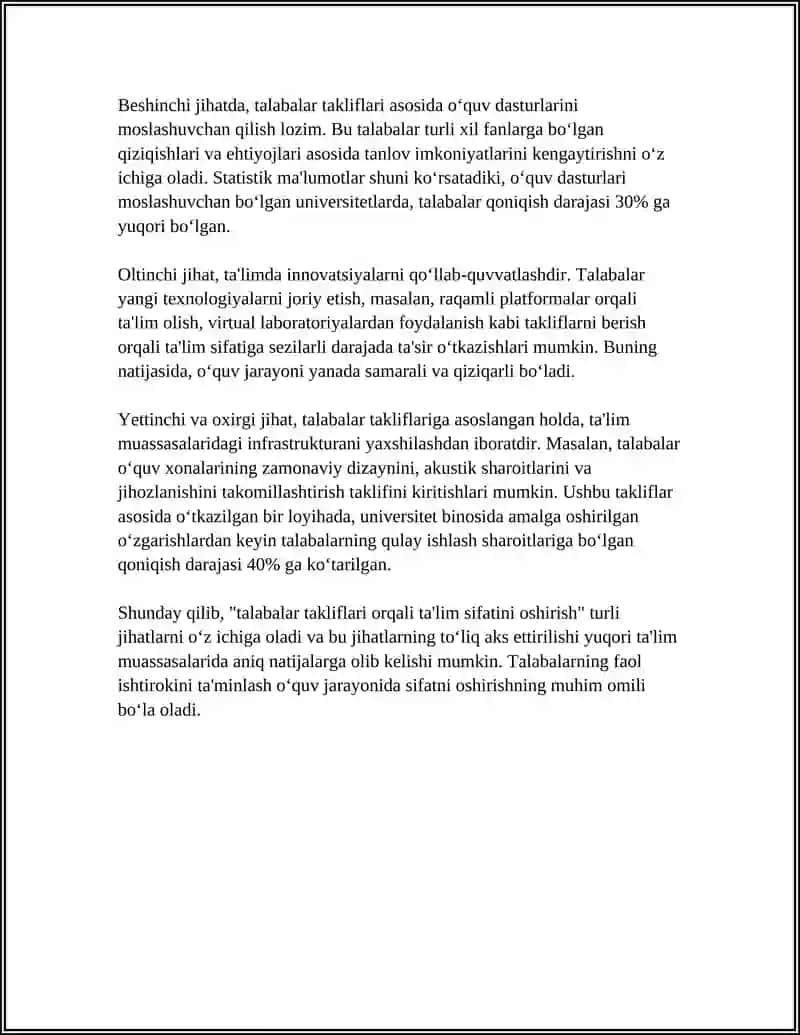 Talabalar takliflari orqali ta'lim sifatini oshirish 4