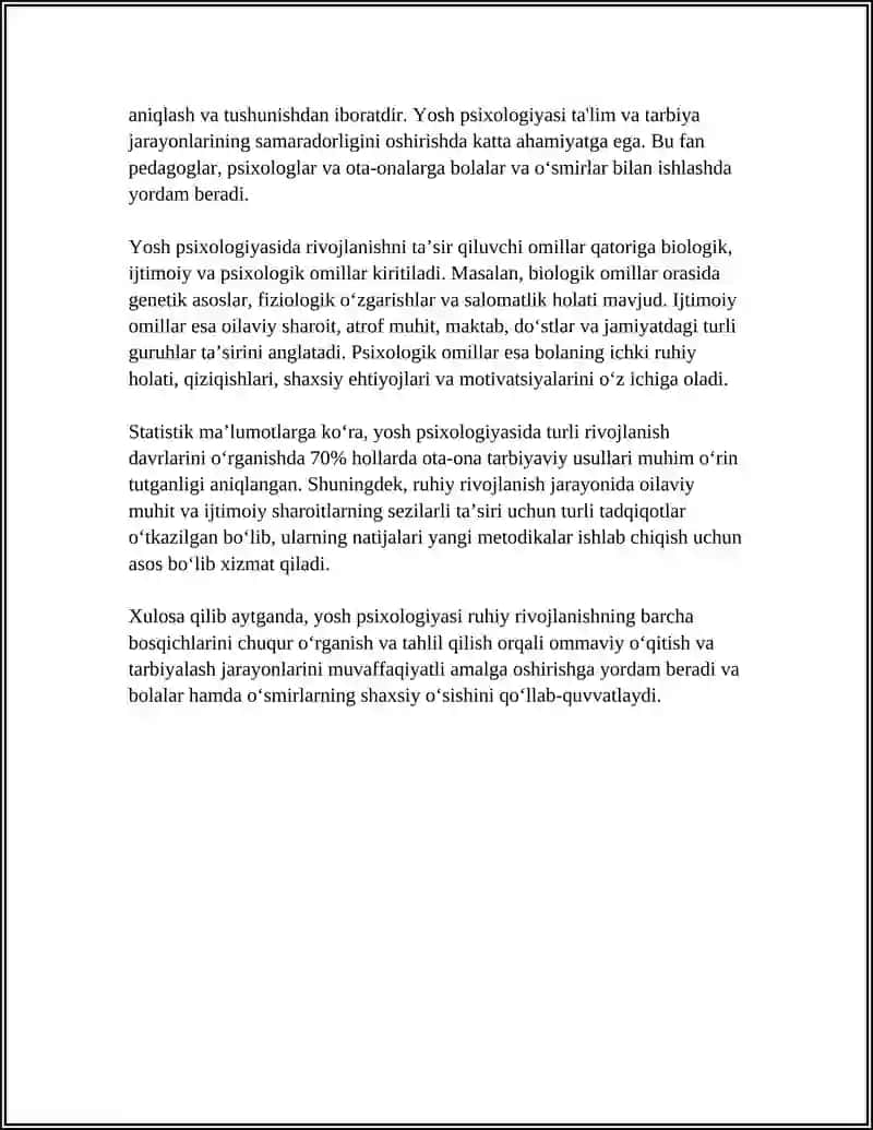 MUSTAQIL ISH Mavzu: YOSH PISIXOLOGIYASINING NAZARIY VA AMALIY VAZIFASI 4