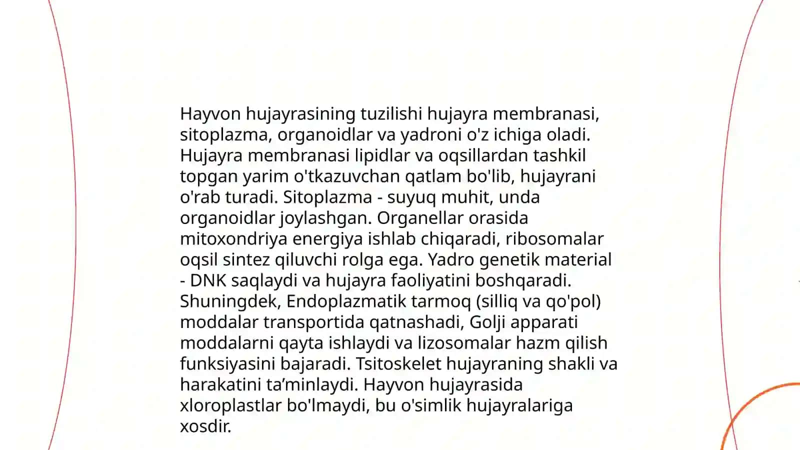 O'simlik va hayvon hujayrasining farqli va o'xshashlik belgilari 4