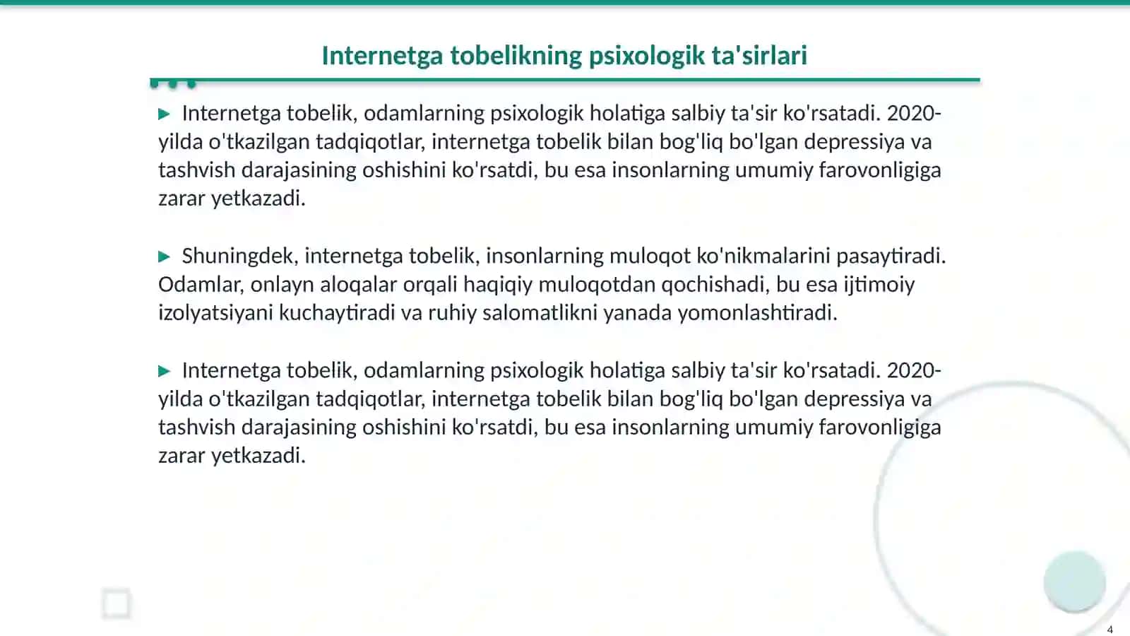 Internetga tobelik muommasi umumiy psixologiyadan 4