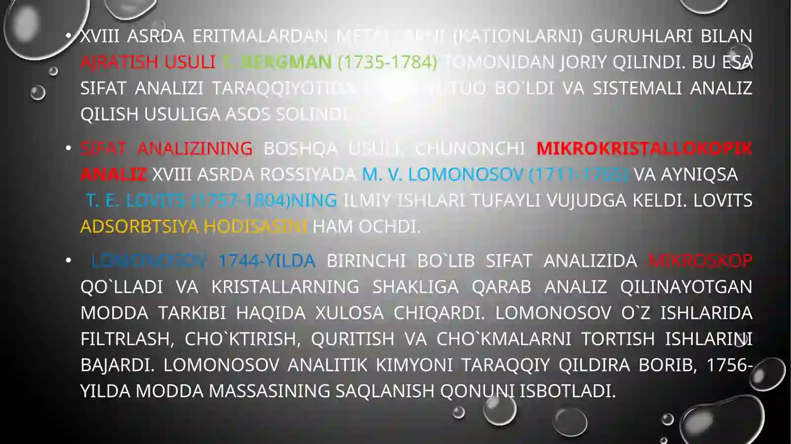 ANALITIK KIMYO FANI VA UNING USLUBLARI. KATIONLAR VA ANIONLARNING XOSSALARI 4