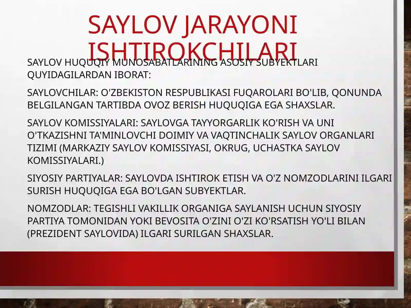 O’zbekiston respublikasi Saylov to‘g‘risidagi qonuni 4