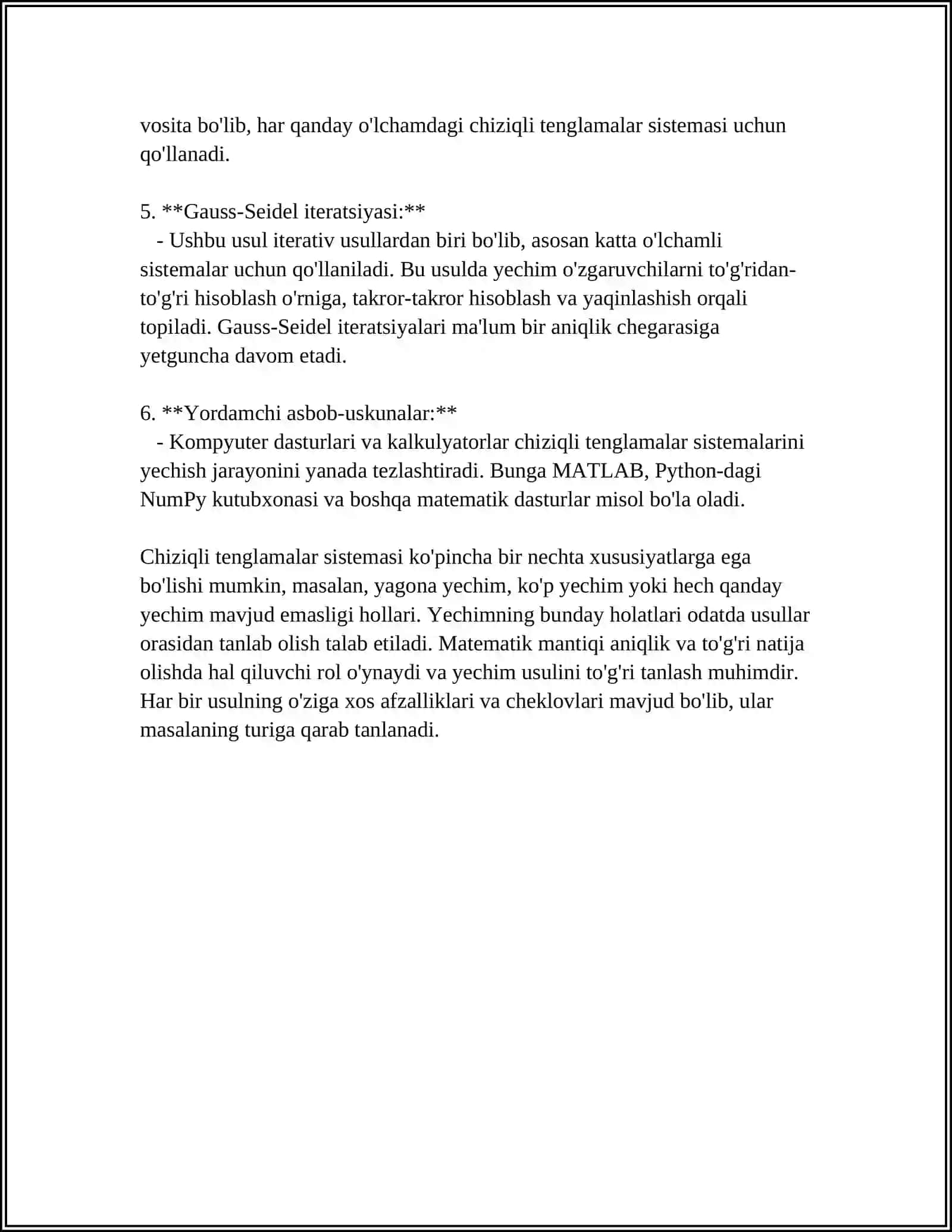 CHIZIQLI ALGEBRAIK TENGLAMALAR SISTEMASINI YECHISH VA TEKSHIRISH.TEKISLIKDA TOʻGʻRI CHIZIQQA DOIR ASOSIY MASALALAR 4