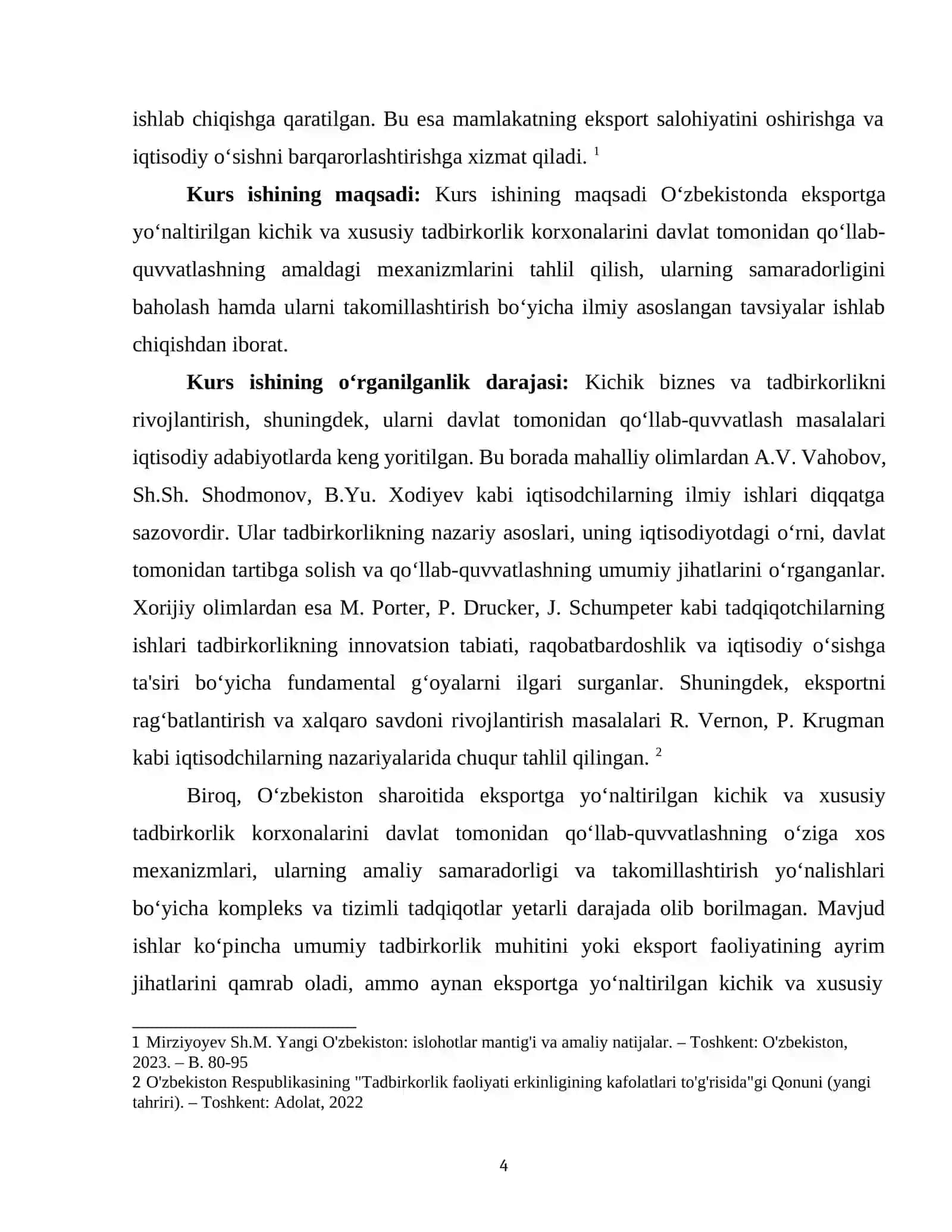 OʻZBEKISTONDA KICHIK VA XUSUSIY TADBIRKORLIKNING EKSPORT SALOHIYATI VA DAVLAT QOʻLLAB-QUVVATLASHINING NAZARIY ASOSLARI 4