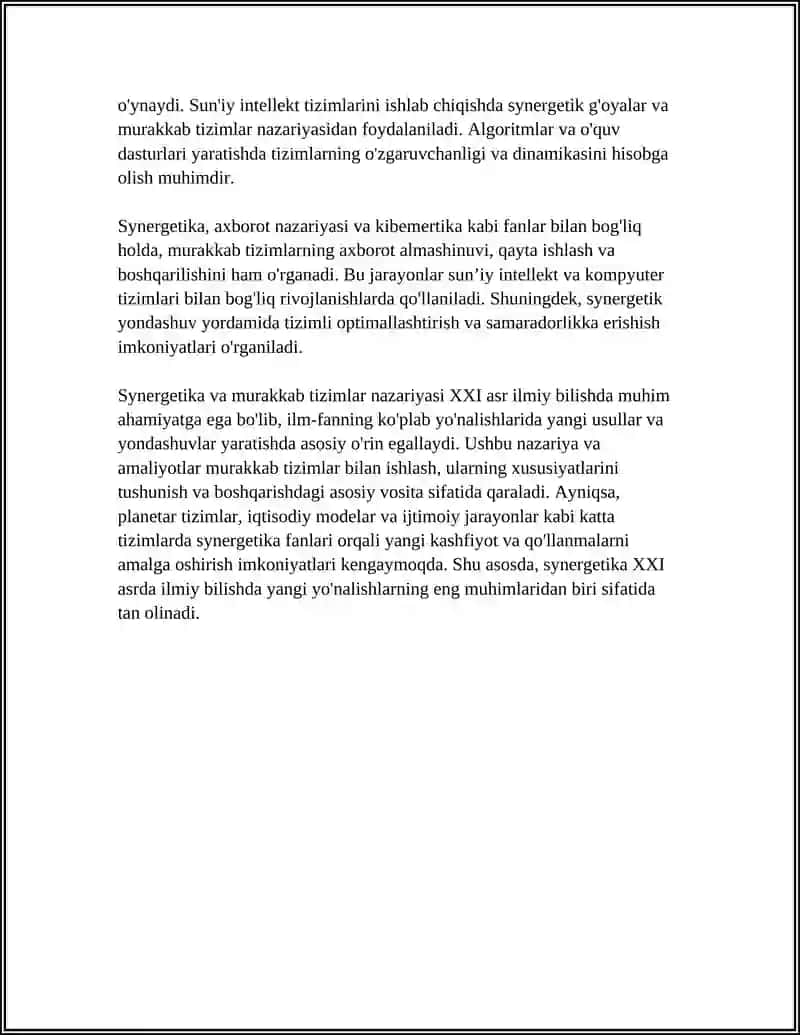XXI ASRDA ILMIY BILISHNING YANGI YO'NALISHLARI (SINERGETIKA, KIBERNETIKA, SUN'IY INTELLEKT VA BOSHQALAR) 4