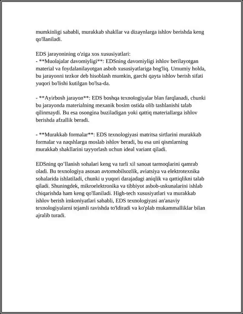 ELEKTROTOKLI ISHLOV BERISH (EDS) VA UNING QO‘LLANILISH SOHASI 4