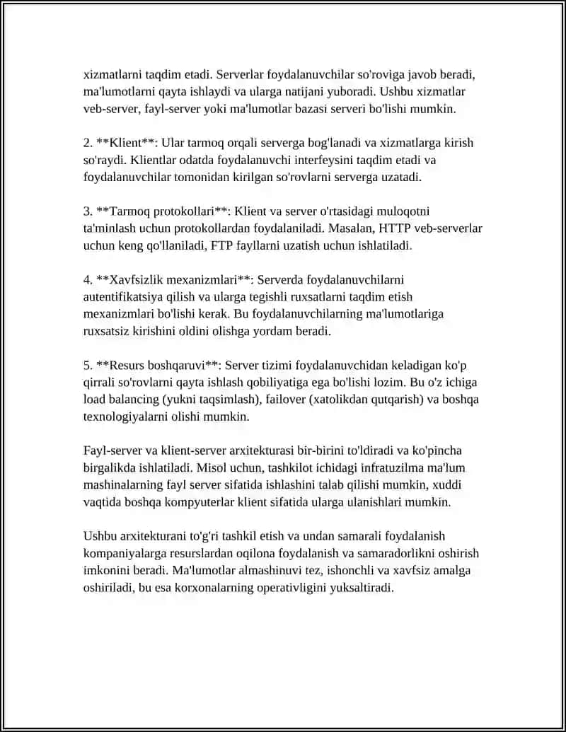 FAYIL-SERVER VA KLIYENT-SERVER TARMOQ TEXNOLOGIYALARI 4