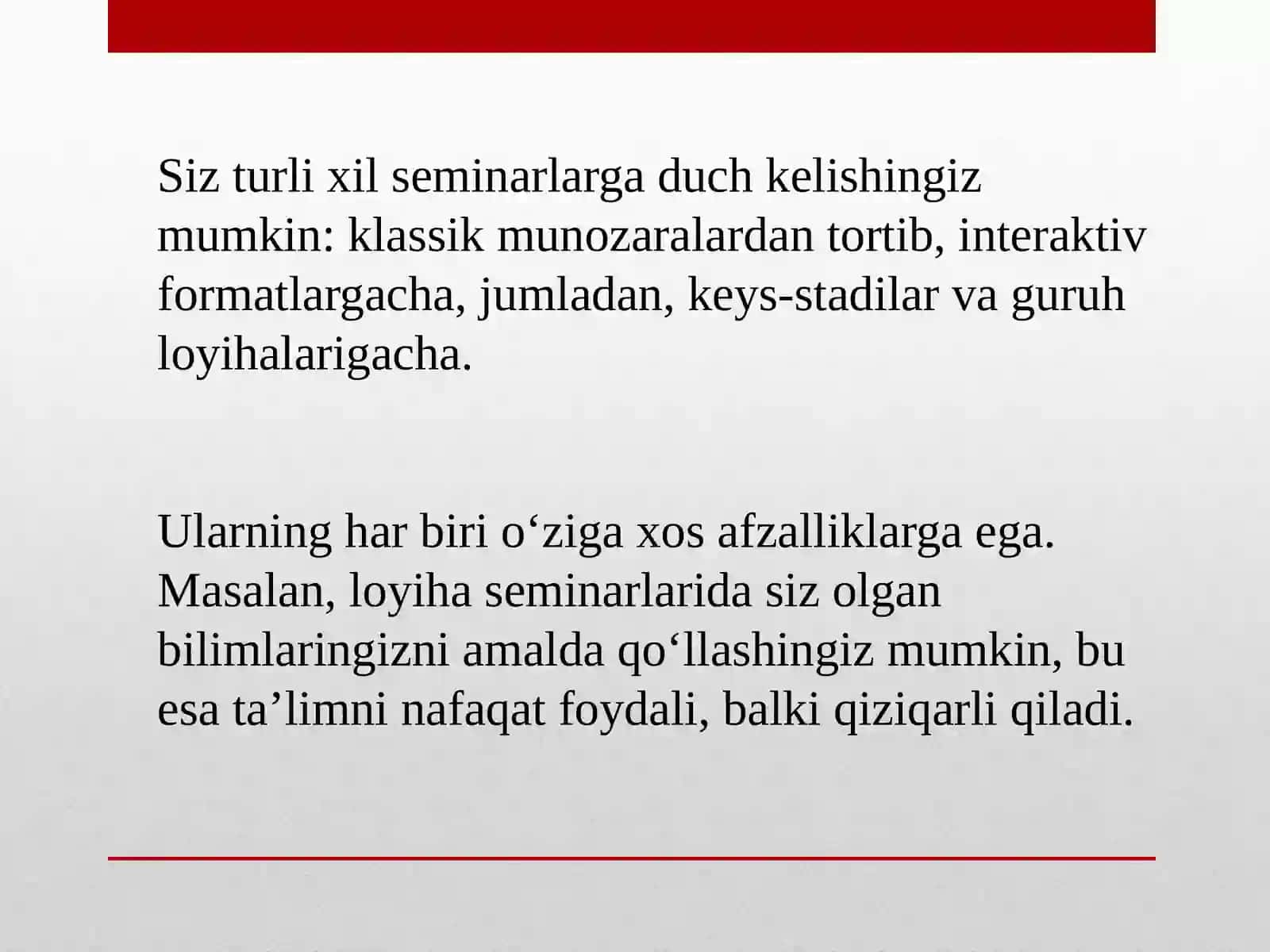 Oliy ta'limda mashg'ulotlarni tashkil etishning o'ziga xos xususiyatlari 4