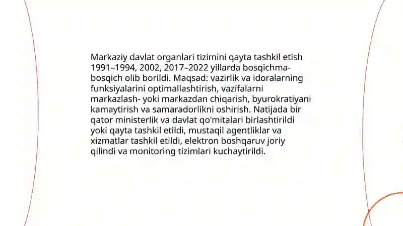 Mustaqillik yillarida davlat boshqaruv tizimida amalga oshirilgan islohatlar 4