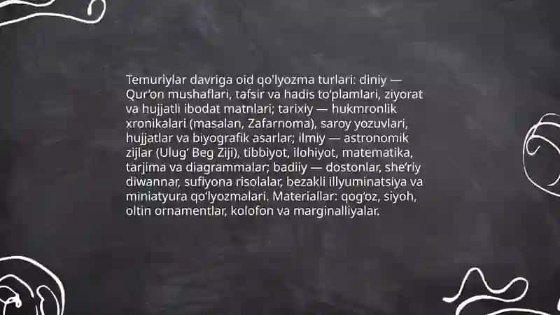 Temuriylar davriga oid qo'lyozmalar 4