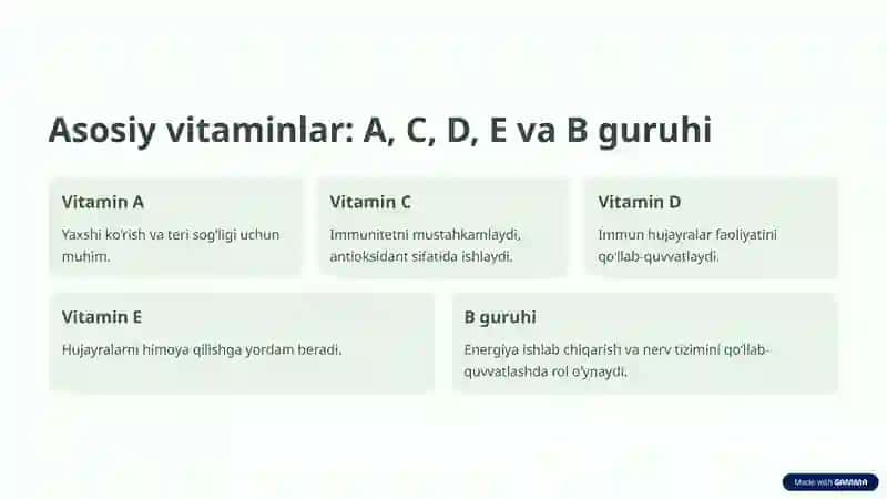 Immunitet tizimiga ta'sir etuvchi vositalar. Vitaminlar 4