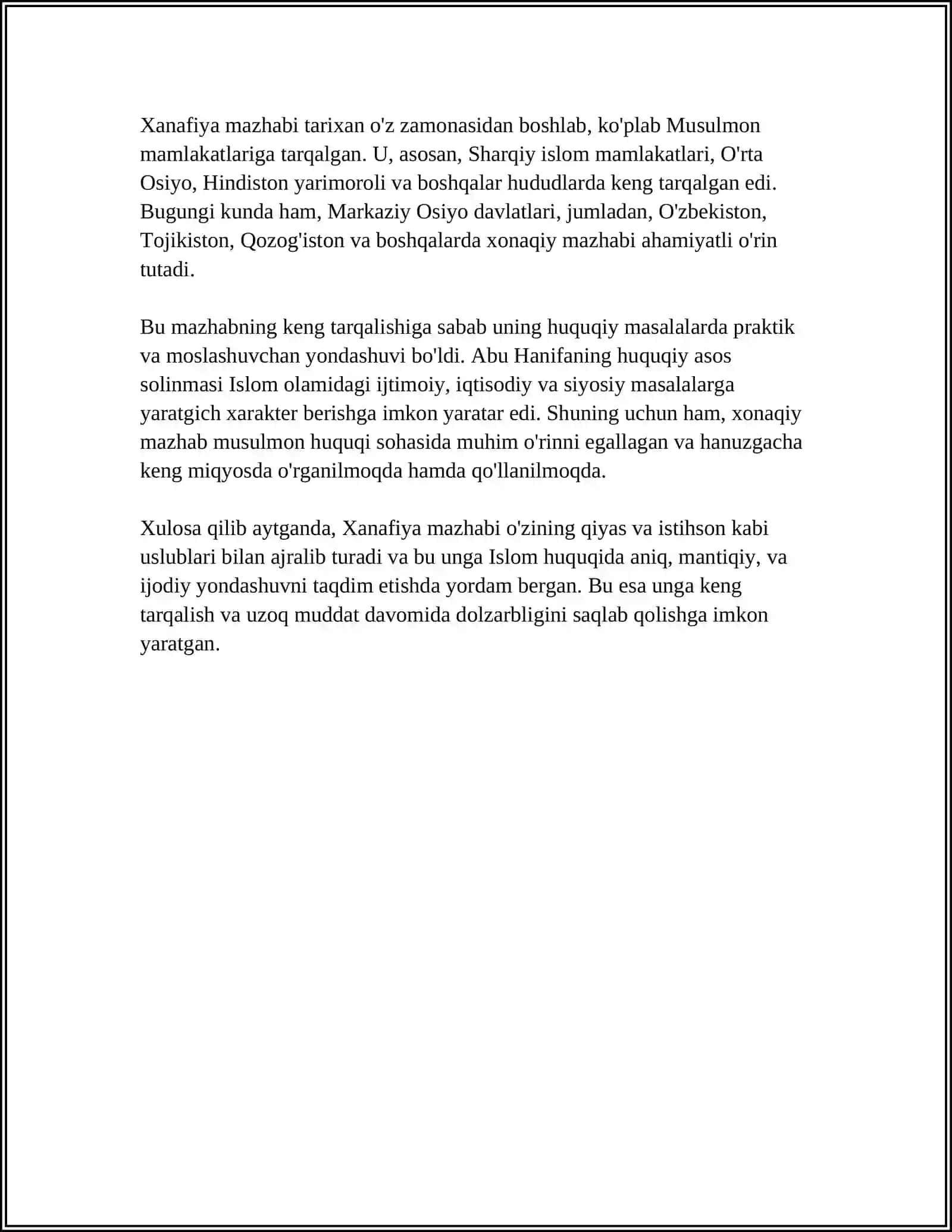 MUSTAQIL ISH Mavzu: XANAFIYLIK VA SHOFIYLIK FIQIXIY MAKTABLAR 4