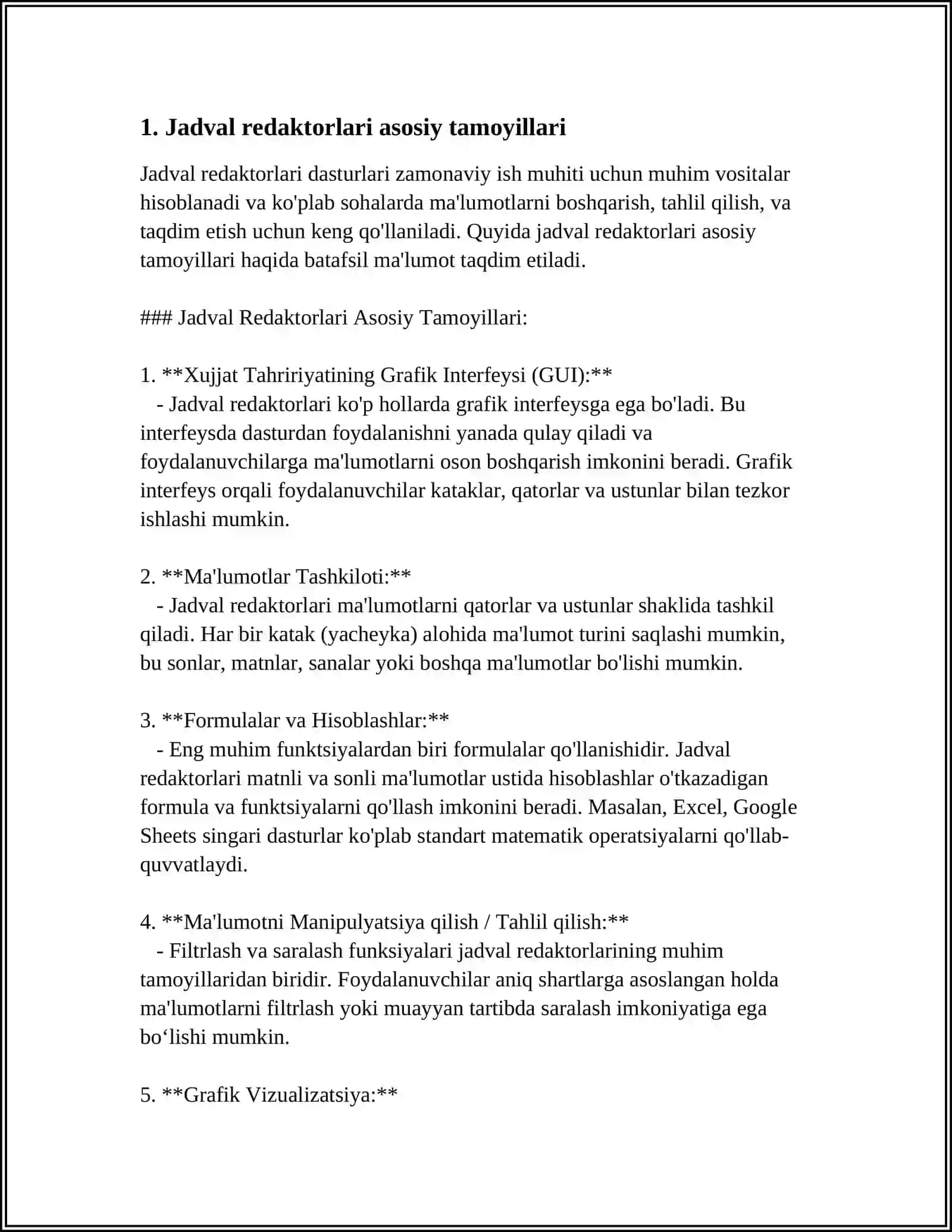 IQTISODIY AXBORATLARNI JADVAL REDAKTORLARI VOSITALARIDAN FOYDALANGAN HOLDA QAYTA ISHLASH DASTURLARI 4