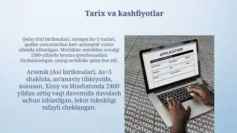 VI-guruh Sn+2,Sn+4,As+3,As+5 kationlarni tibbiyotda ishlatilishi 4