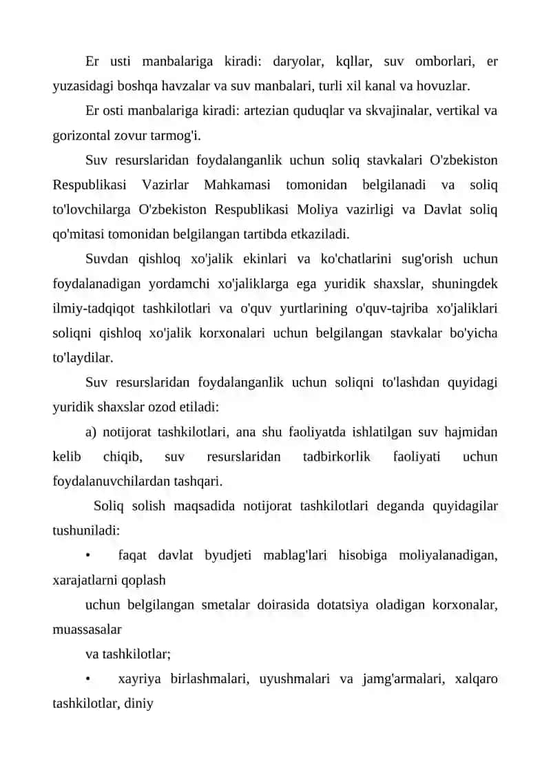 Suv resurslaridan foydalanganlik uchun soliq 4