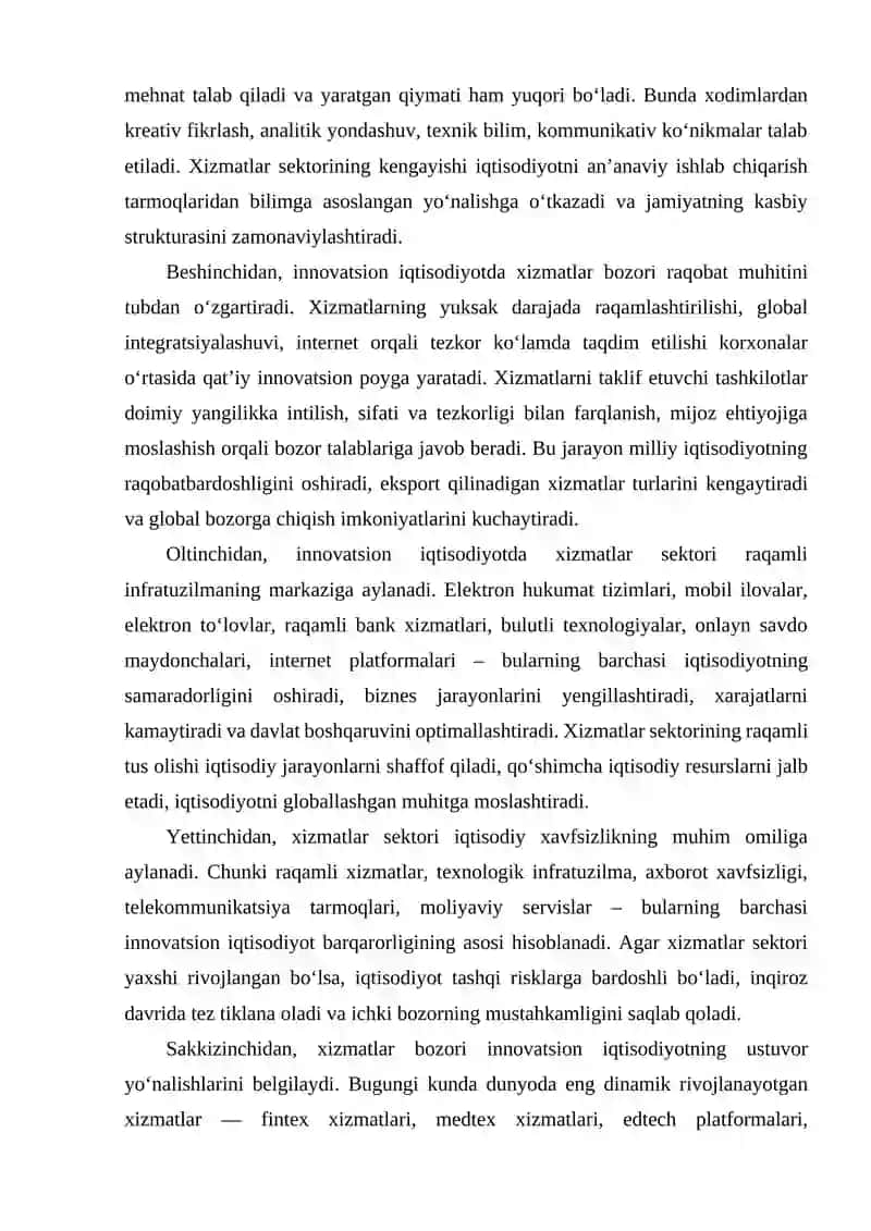 Innovatsion iqtisodiyotda xizmatlar bozorini rivojlantirish 4