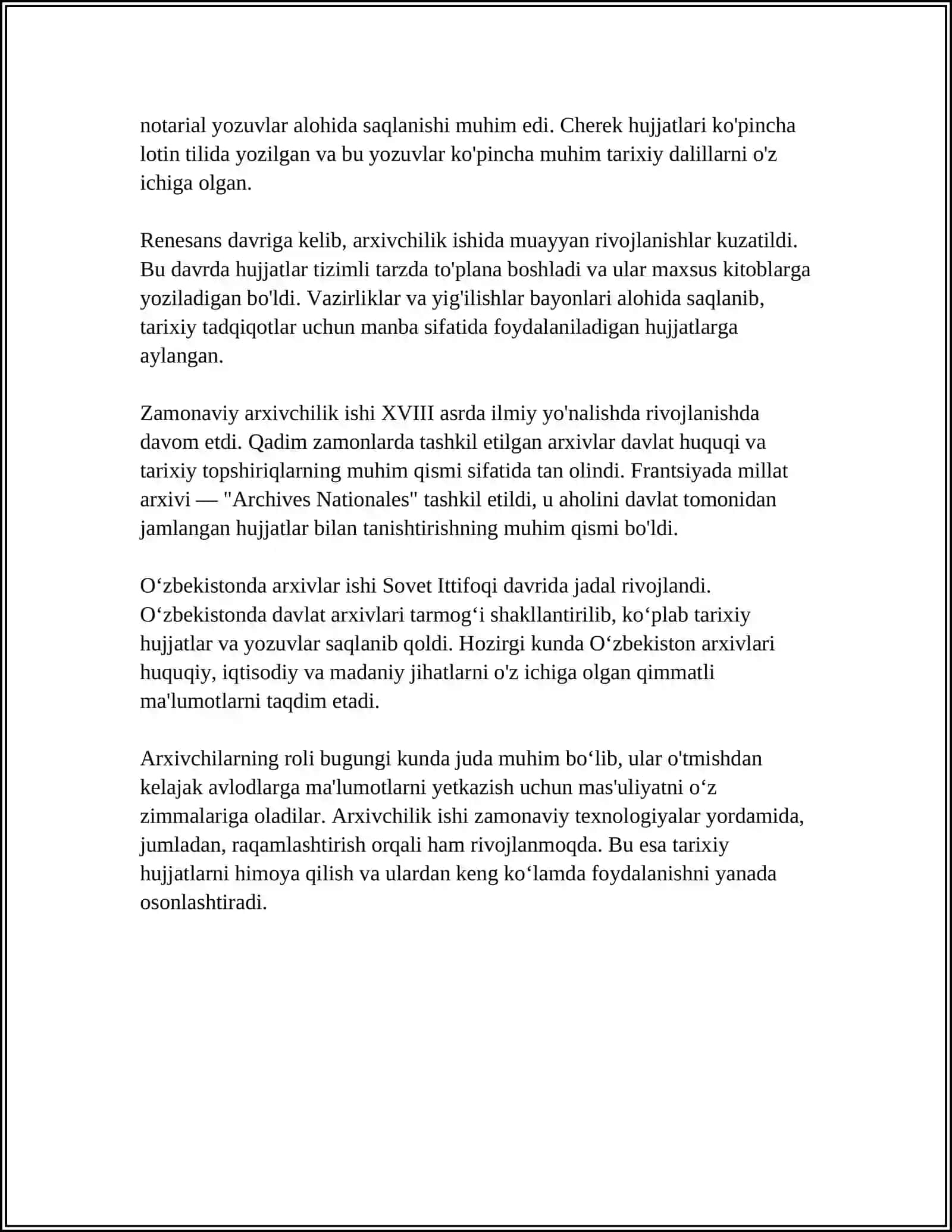 ARXIV UCHUN MUTAXASSIS XODIMLAR TOSHKENT MADANIYAT INSTITUTIDA HAMDA OʻZBEKISTON MILLIY UNIVERSITETI TARIX FAKULTETIDA TAYYORLANADI 4