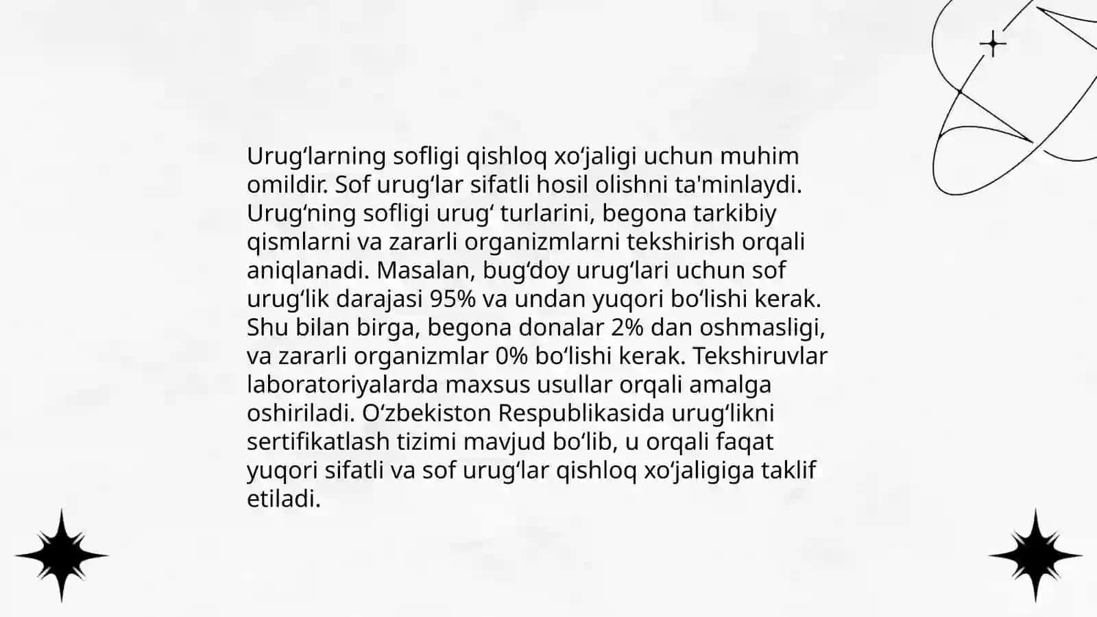 Urug‘ sifatiga qo‘yiladigan standart talablar 4
