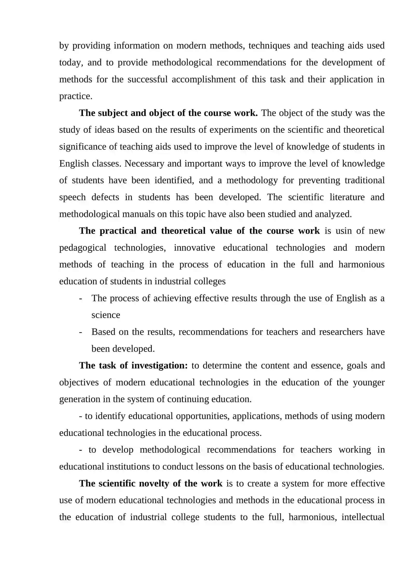 COURSE WORK: THE USAGE OF MODERN TECHNIQUES OF TEACHING ENGLISH IN INDUSTRIAL COLLEGES 4