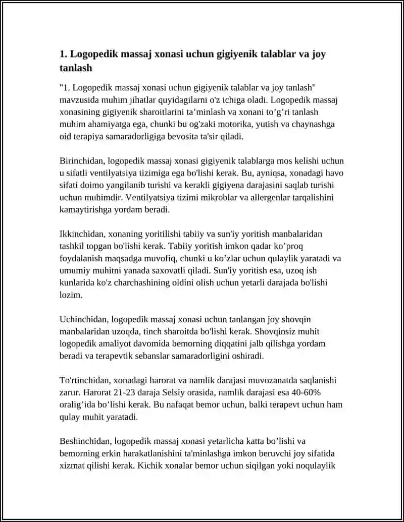 LOGOPEDIK MASSAJNI OʻTKAZISHDA ISH JOYINI TASHKIL QILISH UCHUN GIGIYENIK TALABLAR 4
