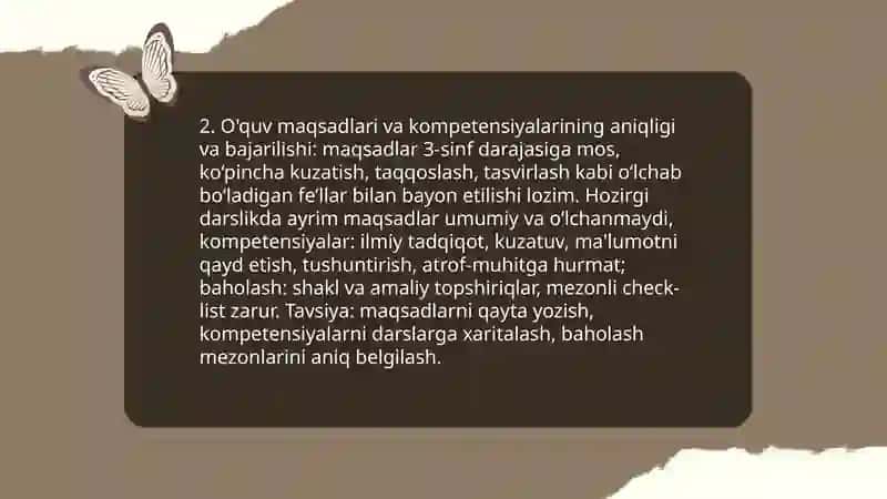 3-sinf tabiiy fanlar darsligini tahlil qilish va taqriz qilish 4