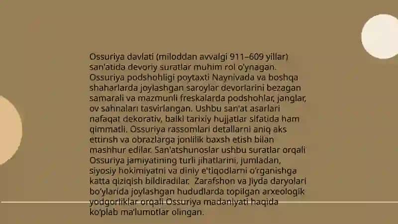 Ossuriya saroy meʼmorligi Relef, devoriy suratlar 4