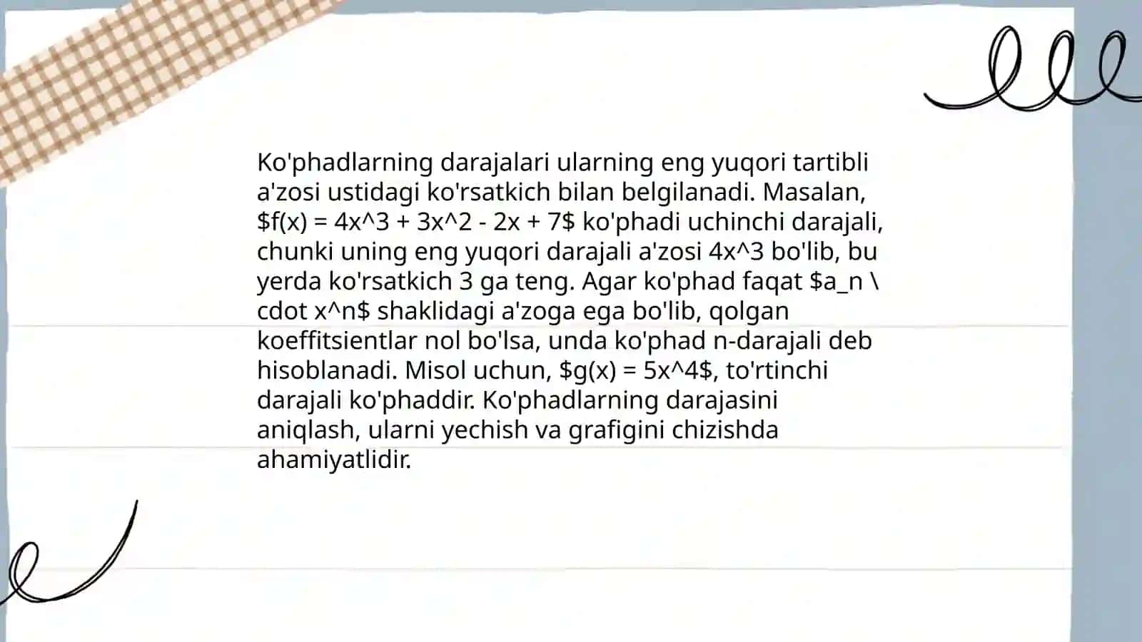 Ko'phadlarni qoldiqlari bo'lish formulasi 4