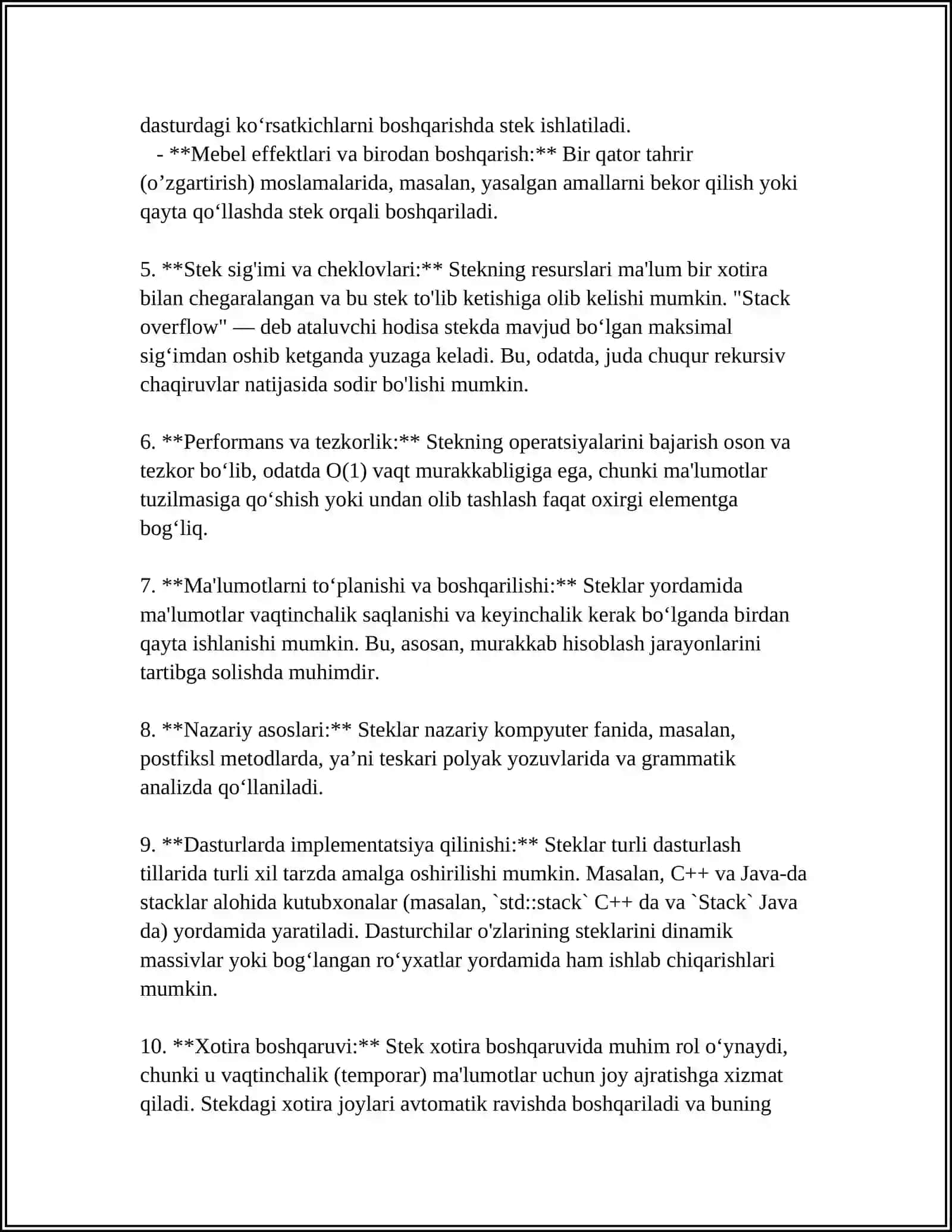 STACK (TÓPLAM) VA UNING QOʻLLANILISHI (MAʼLUMOT TIZIMLARI VA ALGORITMLARI FANIDAN) 4