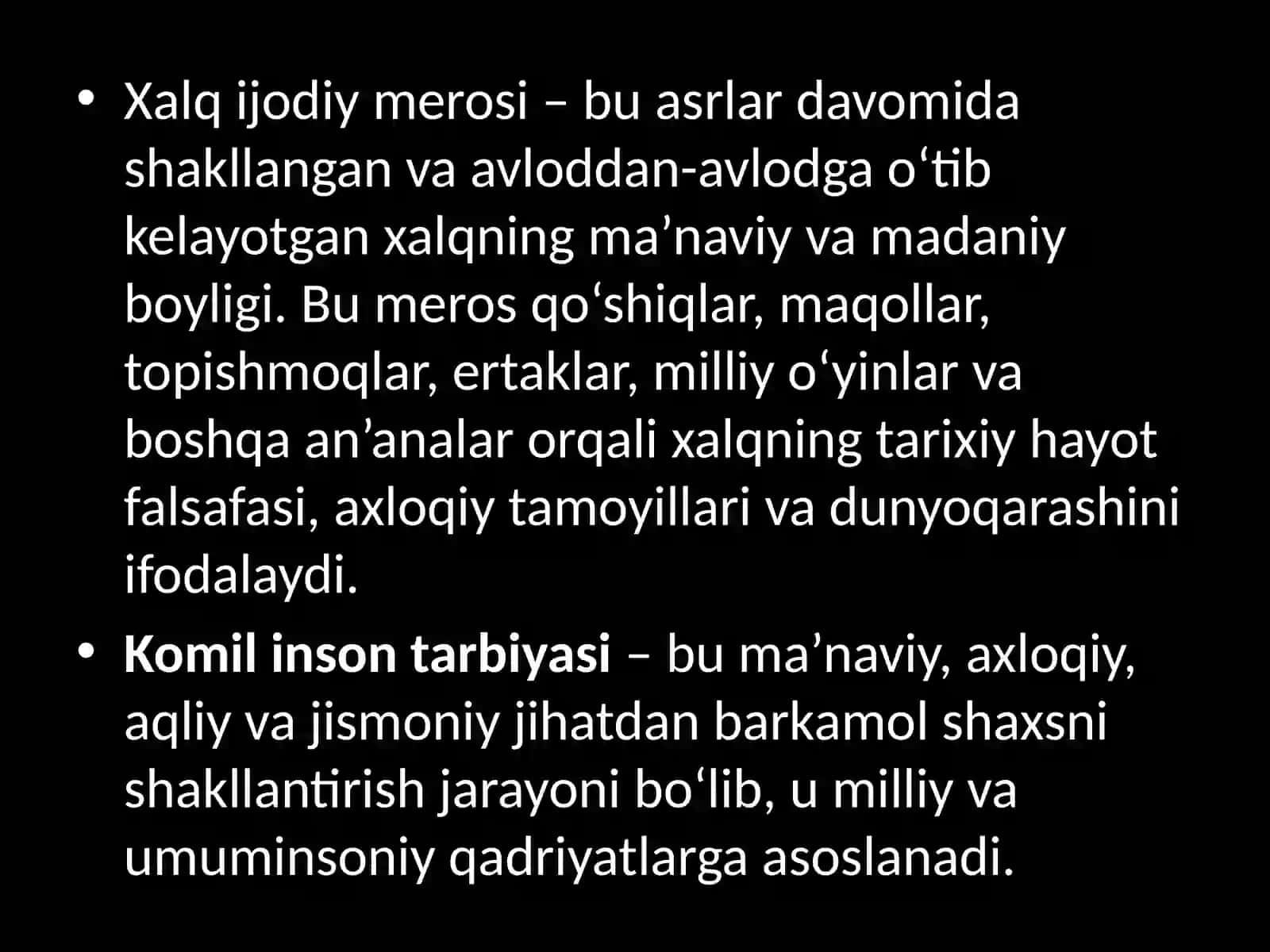 Komilinson tarbiyasi daxalqijodiy merosining tutgan o`rni 4