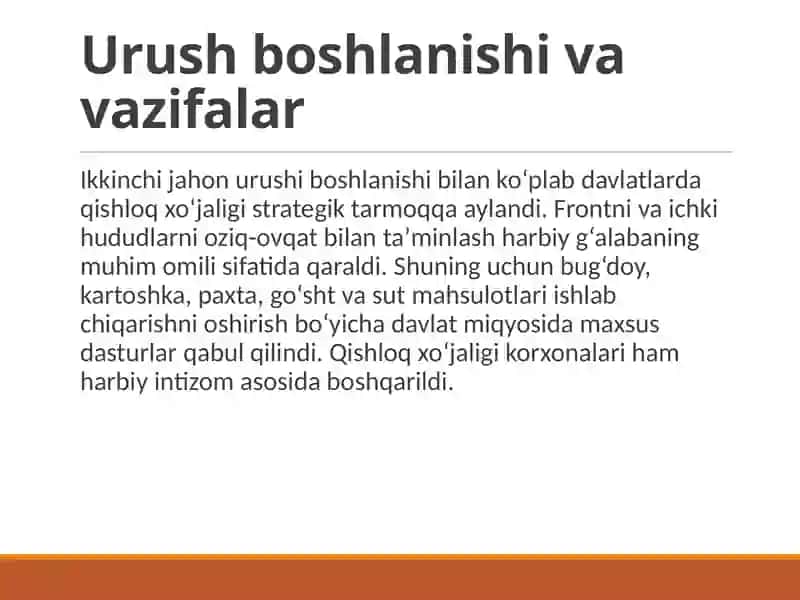 Ikkinchi Jahon Urushi Davrida Qishloqxoʻjaligi 4