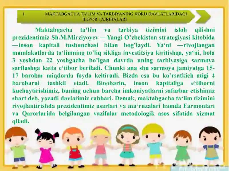 "MAKTABGACHA TA`LIMDA BOSHQARUV VA MENEJMENTFANIDAN“RIVOJLANGAN MAMLAKATLARDA MAKTABGACHA TA`LIM TIZIMI”MAVZUSIDA TAQDIMOT" 4