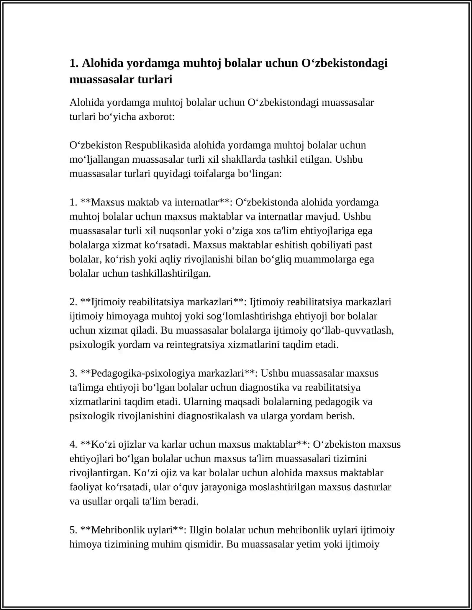 Maxsus maktablar va internatlar O‘zbekistonda 4