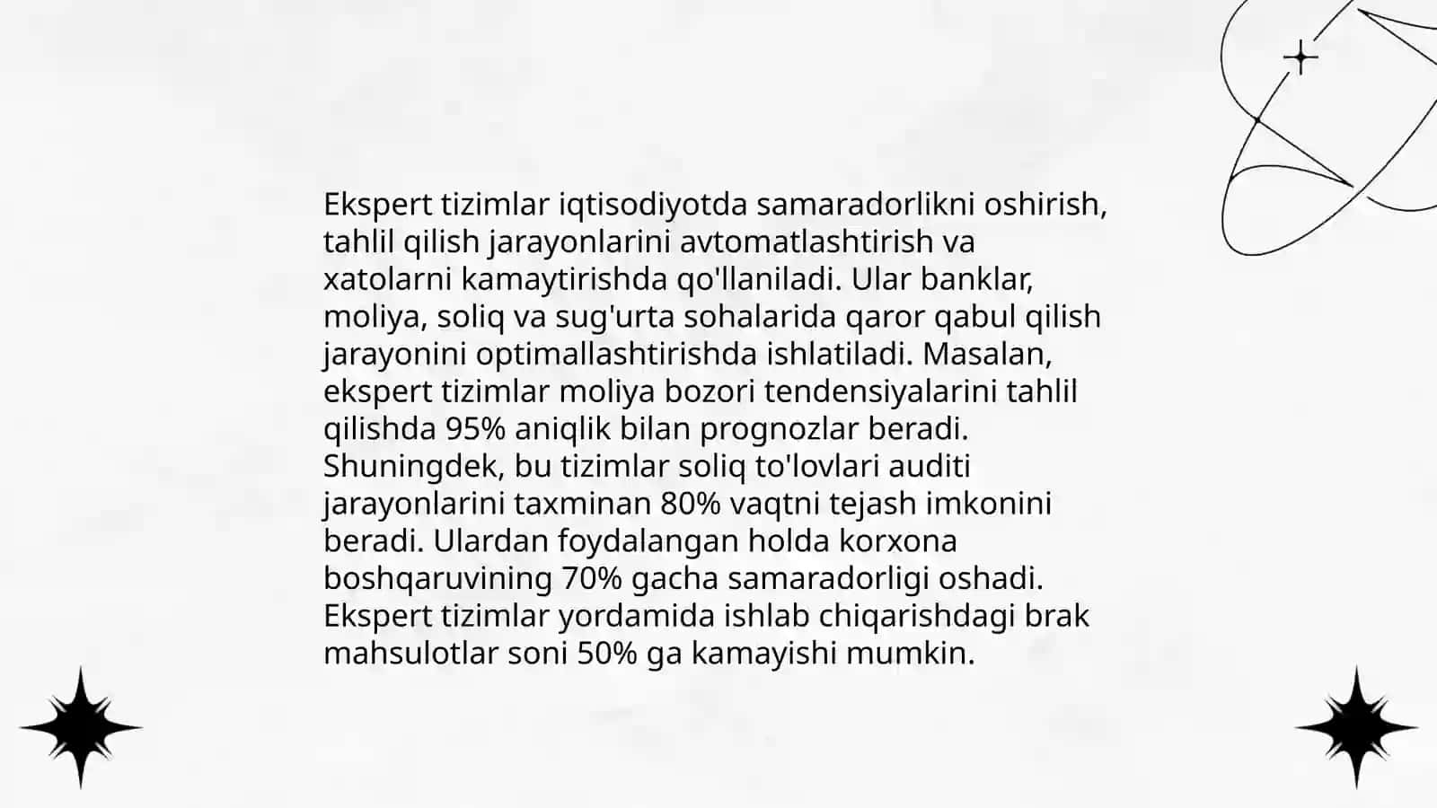 Ekspert tizimlarini boshqaruvdagi o'rni va ularni iqtisodiyot tarmoqlarda qo'llash 4
