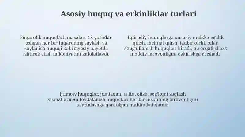 Shaxsiy huquq va erkinliklarning mohiyati va konstitutsiyaviy asoslari 4