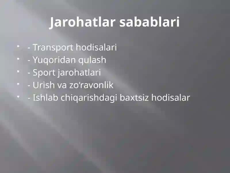 Yuz-jag’ sohasida jarohatlari va uning asoratlari(shok,asfiksiya,qonketish) 4