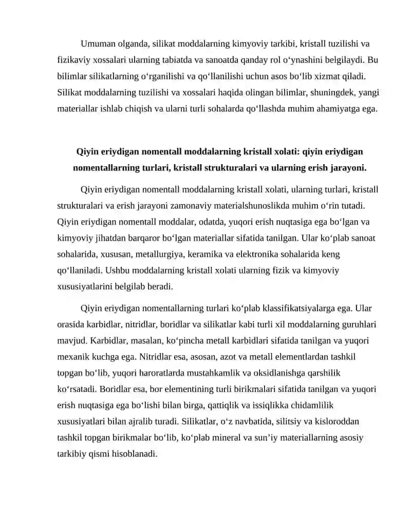 Silikat va Qiyin Eriydigan Nomentall Moddalarning Kristall Xolati 4