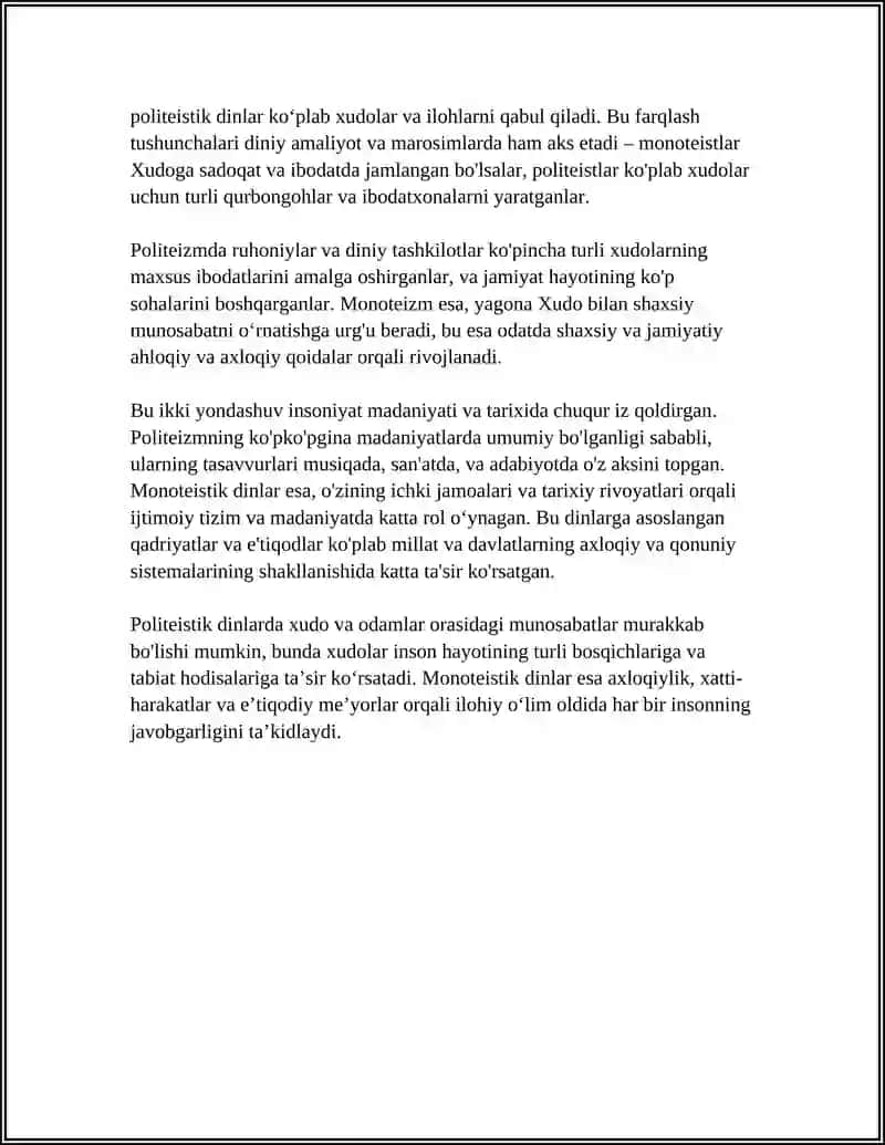 DUNYO DINLARINING UMUMIY TIZIMI:MONETEISTIK VA POLITEISTIK DINLAR TAQQOSIYOTI 4