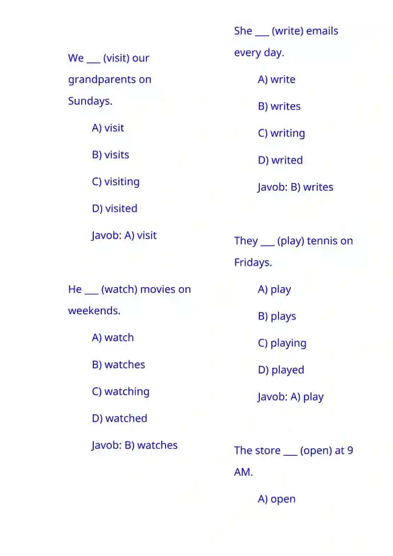 English Grammar Quiz 4