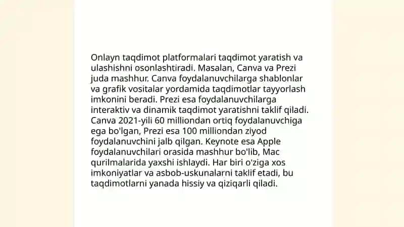 Taqdimotlarni ishlab chiqishning zamonaviy vositalari 4