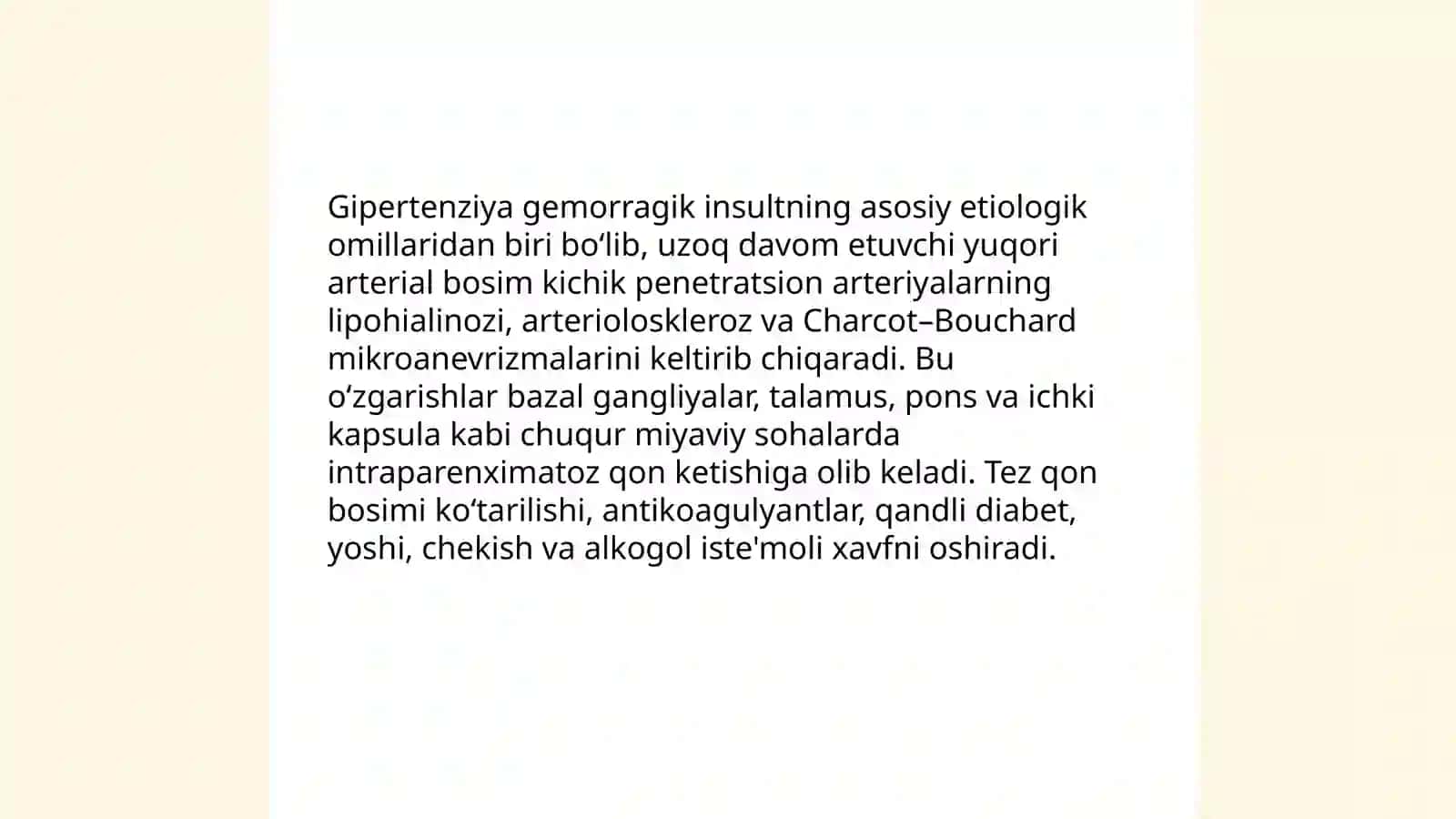 Gemorragik insult Etiologiyasi patogenezi klinikasi qiyosiy tashxislash davolash oldini olish 4