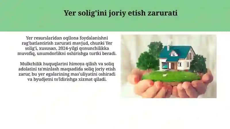 O'zb Res soliq tizimiga yer solig'inig joriy etish va uning iqtisodiy mohiyati 4