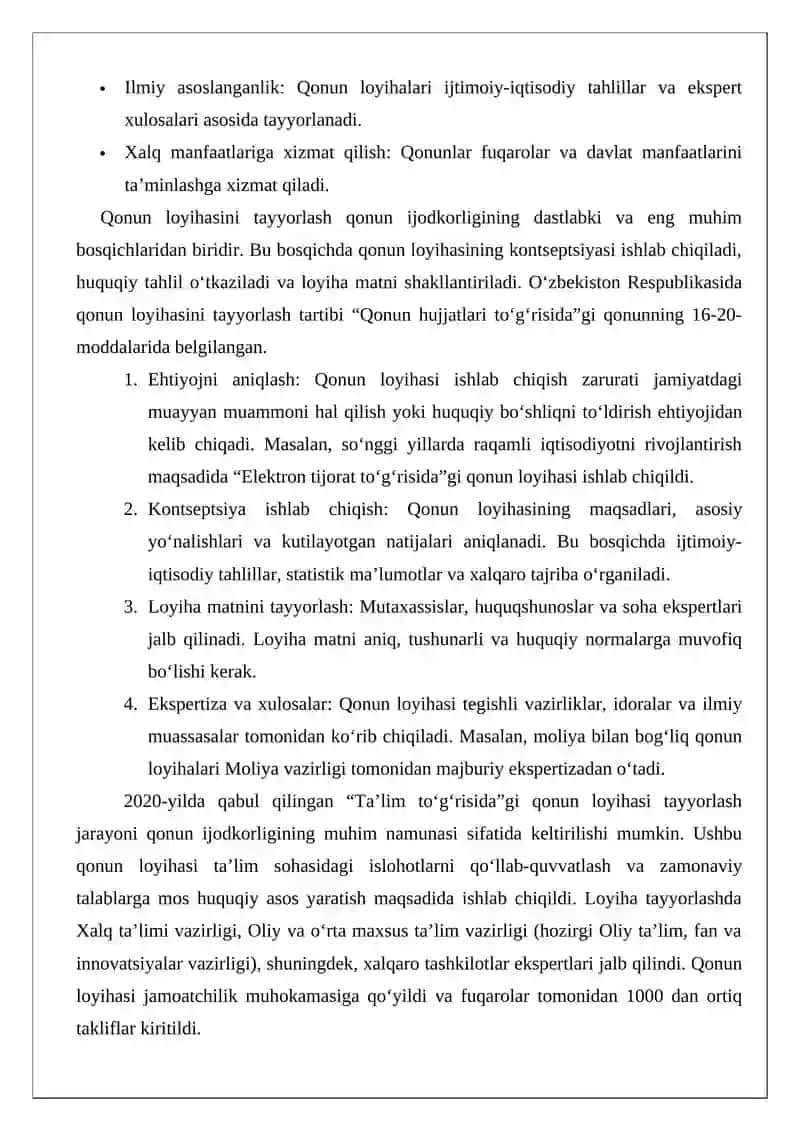 O‘zbekistonda qonun ijodkorligi jarayonining o‘ziga xos xususiyatlari 4