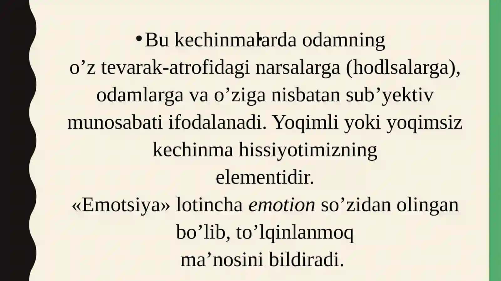 Emotsiya tushunchasi va turlari. Emotsiya buzilgan bemorlar bilan munosabatda bo'lish psixologiyasi 4