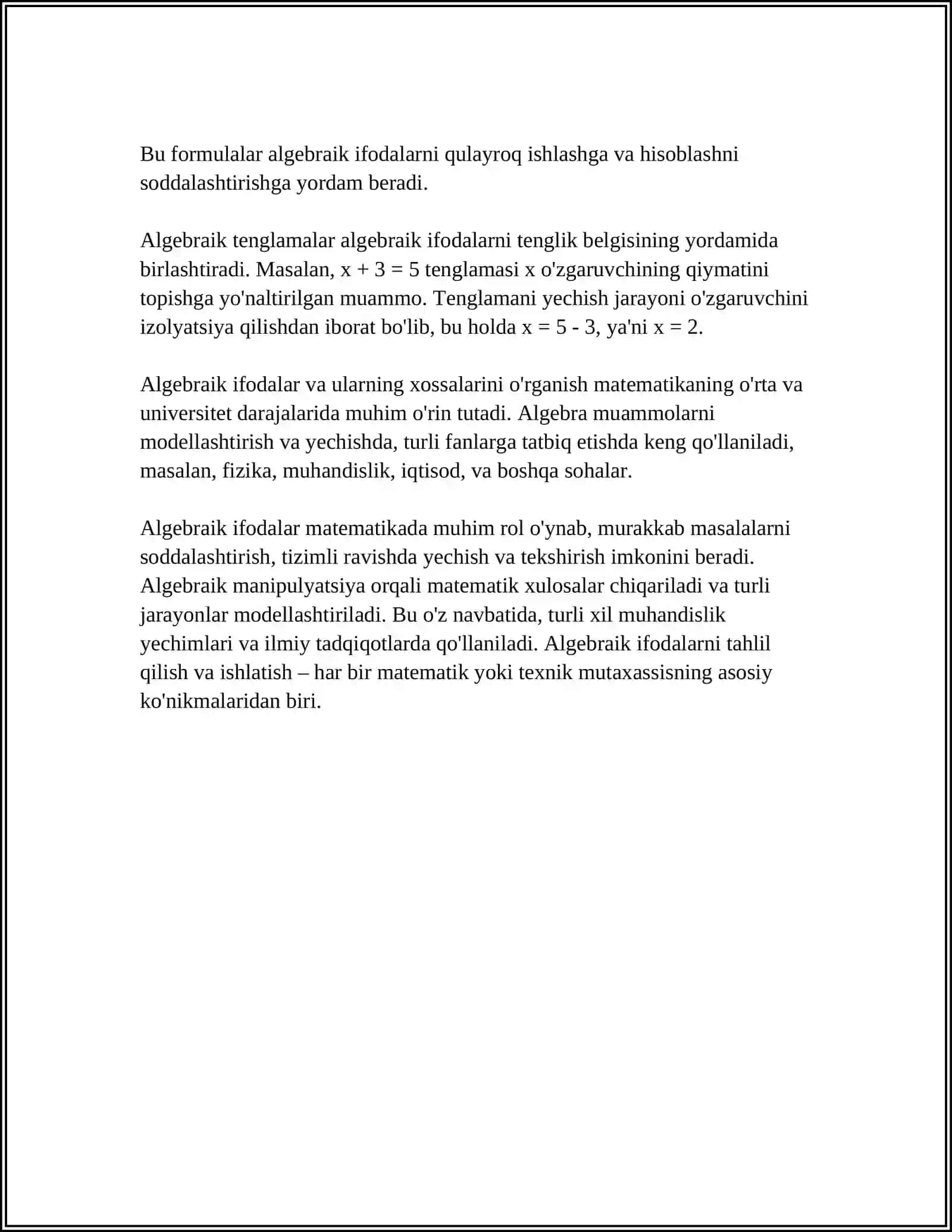 ALGEBRA FANIDAN MUSTAQIL ISH 4