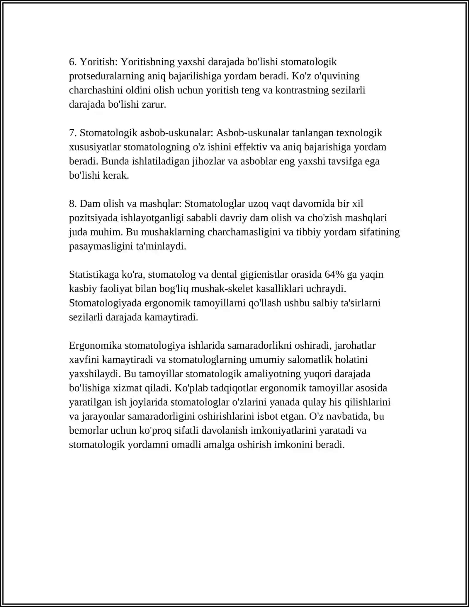 STOMATOLOGIYA ISHINI TASHKIL ETISHNING ERGONOMIK ASOSLARI 4