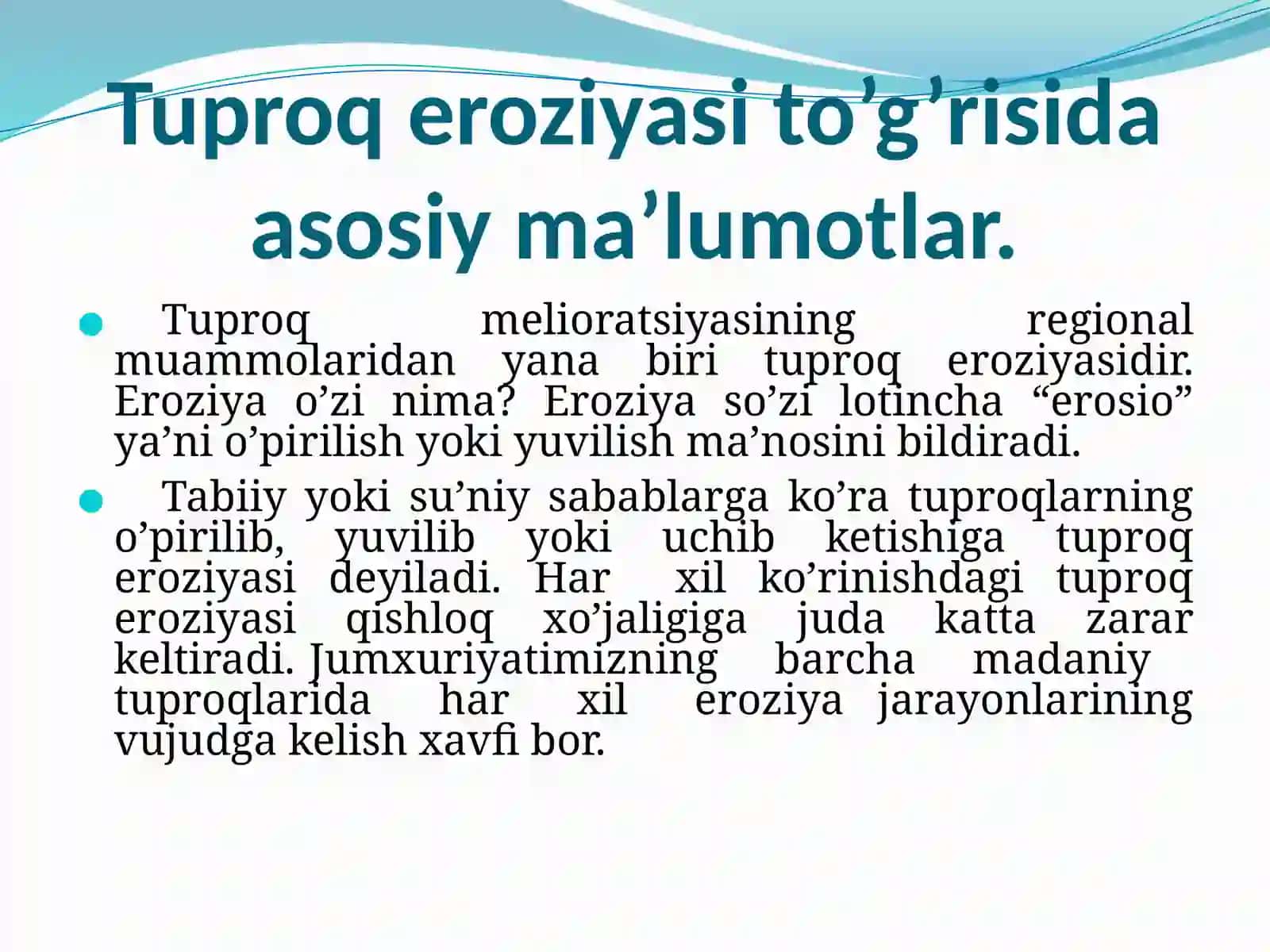 Tuproq eroziyasi va irrigatsiya muammosi 4