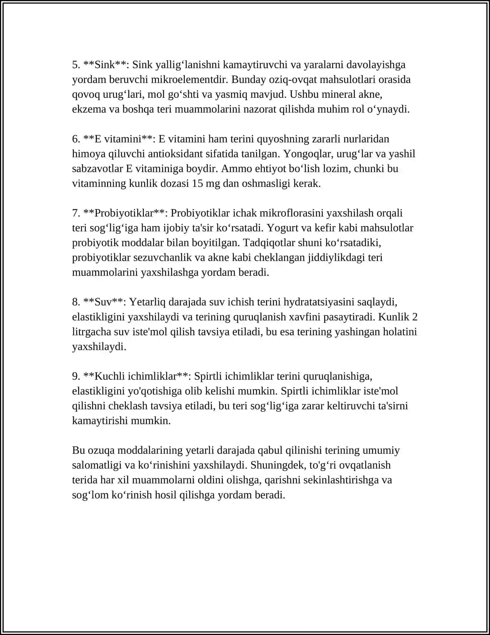 MUSTAQIL ISH Mavzu: ISTE'MOL QILINADIGAN OZIQ-OVQAT MAHSULOTLARINING INSON TERISIGA TA'SIRI 4