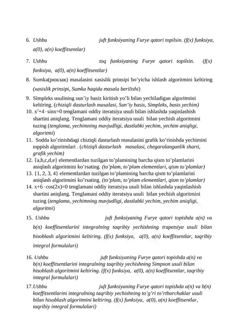 Algoritmlarni loyihalash fanidan yakuniy nazoratlar uchun savollar 4